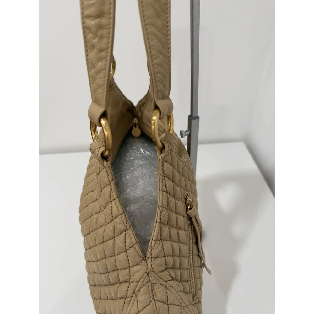 Eric Javits of New York Quilted Beige Leather Shoulder Bag